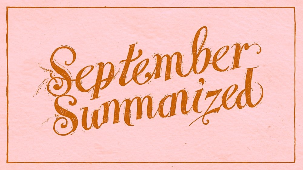 Card reading September Summarized in orange script